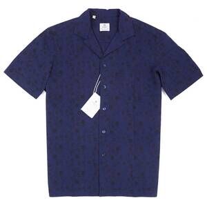 NEW LUIGI BORRELLI NAPOLI men's lightweight floral cotton shirt in navy blue